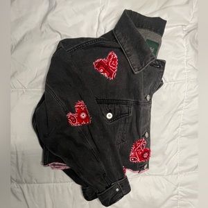 Black Jean Jacket - With Red Heart Patches